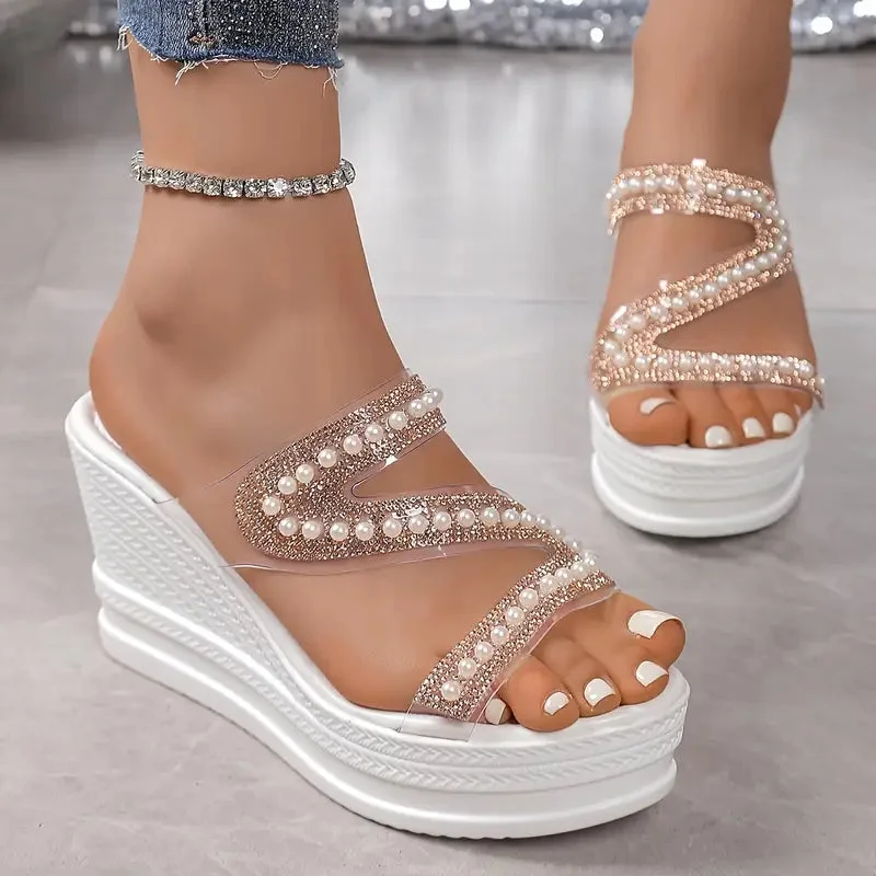 Celestina Pearl Wedge Sandals