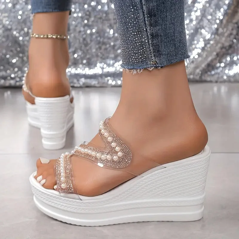 Celestina Pearl Wedge Sandals