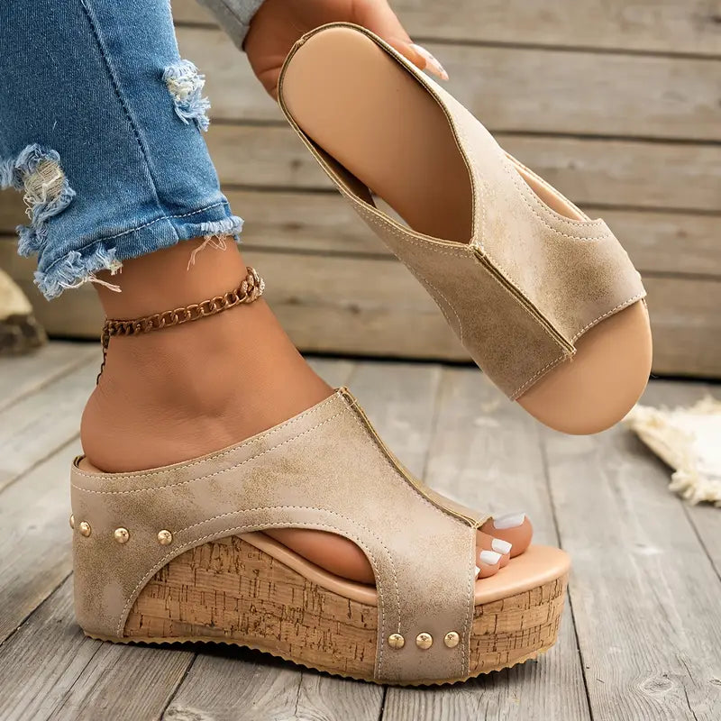 Chic Cork Wedge Sandals — Cloud Slides