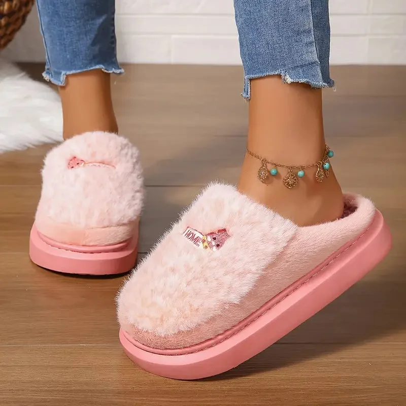 Cozy Pink Plush Slippers — Cloud Slides