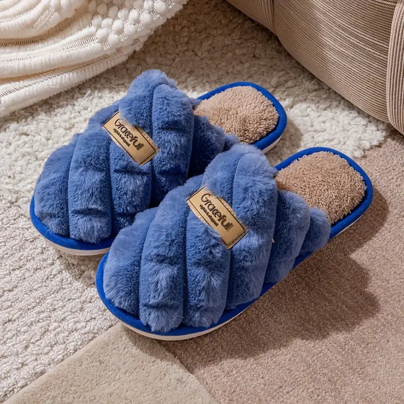 Cozy Plaid Colorblock Slippers