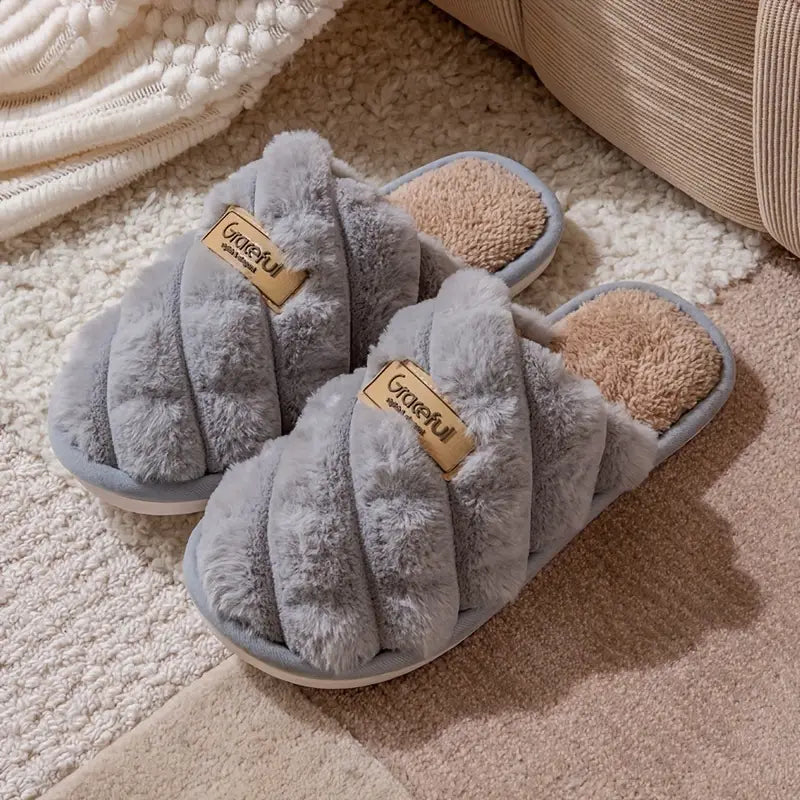 Cozy Plaid Colorblock Slippers