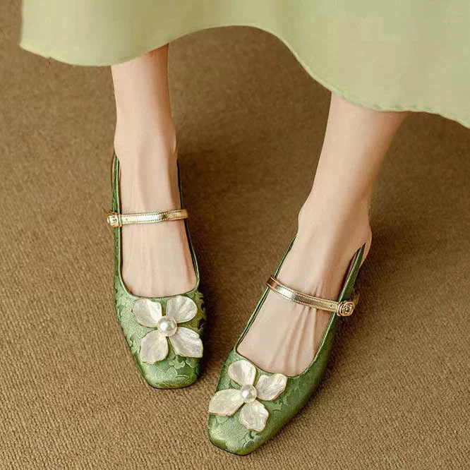 Dahlia Petal Block Heels — Cloud Slides