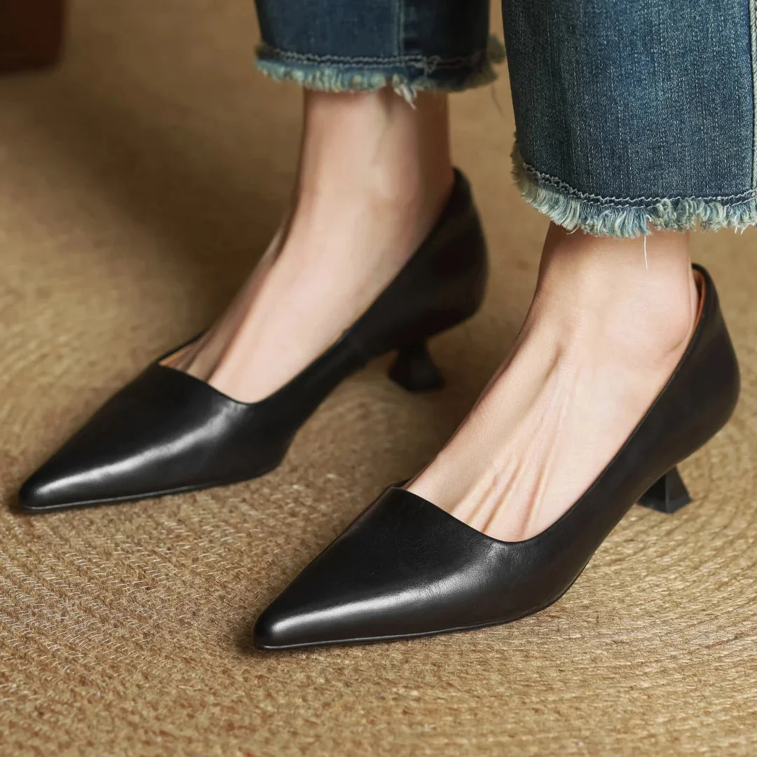 Kitten Leather Heels — Cloud Slides
