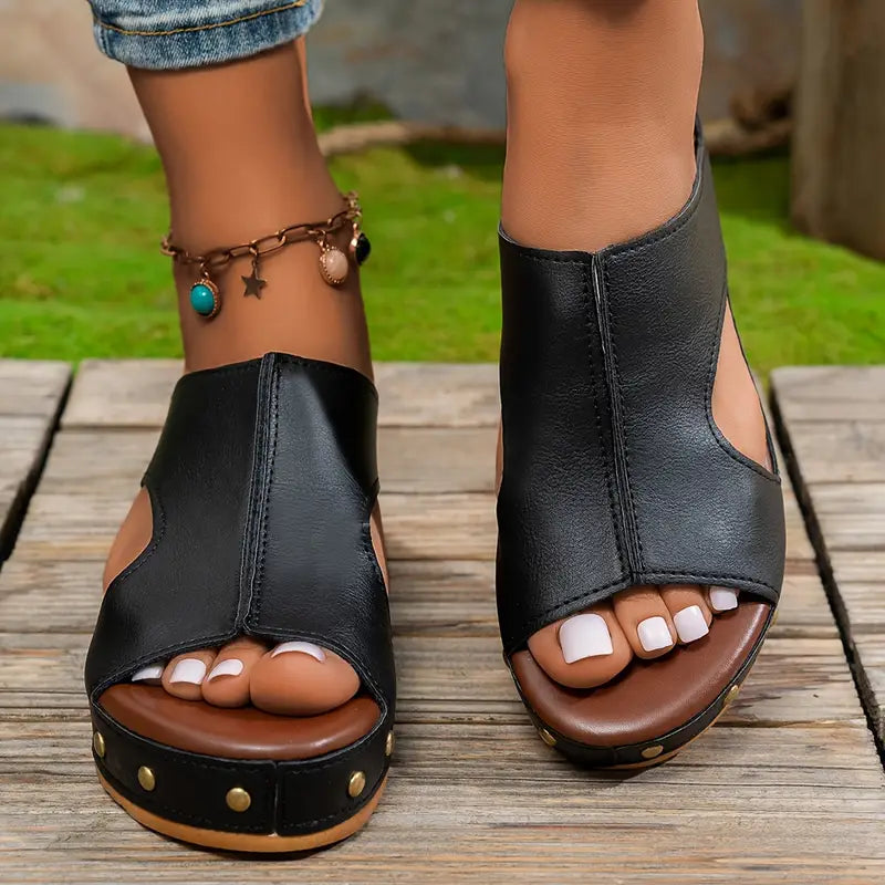 Elegant Studded Wedge Sandals — Cloud Slides