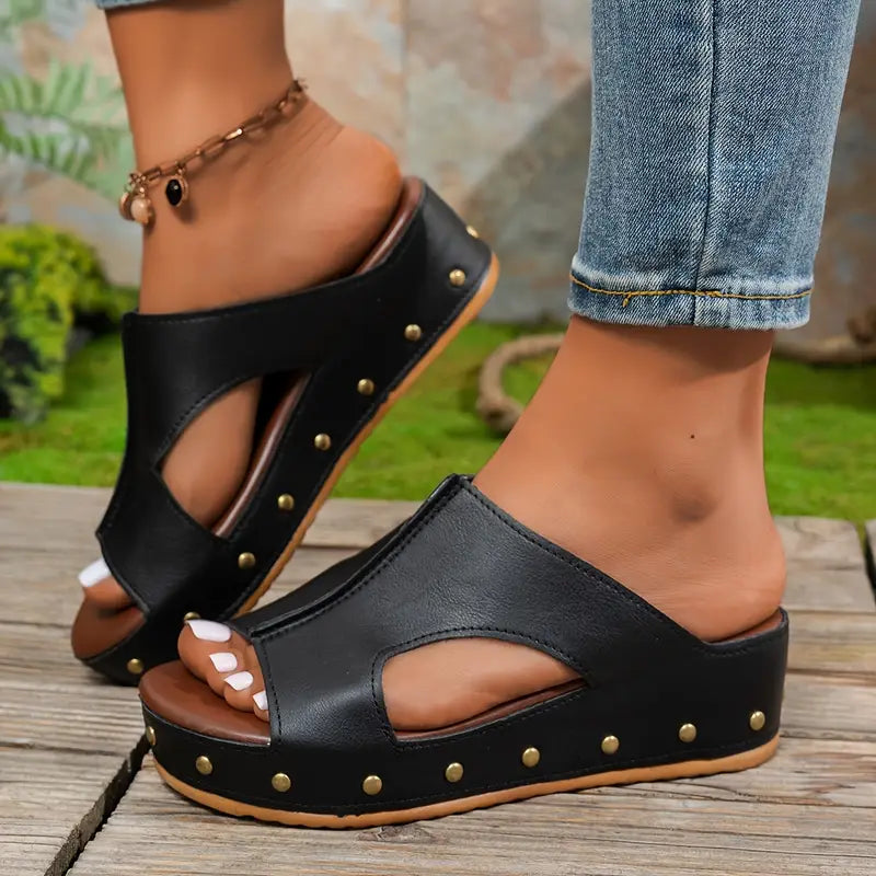 Elegant Studded Wedge Sandals