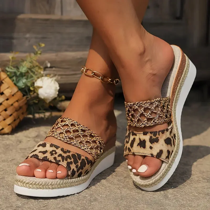 Fierce Leopard Wedge Sandals