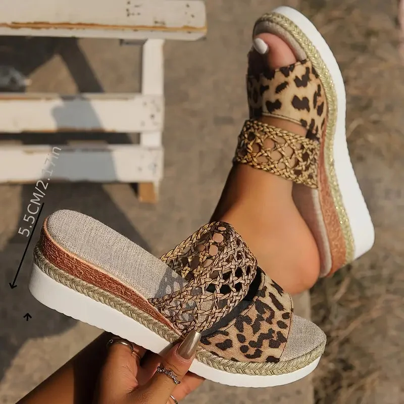 Fierce Leopard Wedge Sandals