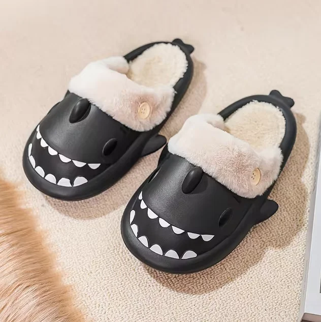 Fluffy Shark Slides Unisex Anti-Slip Winter Slippers