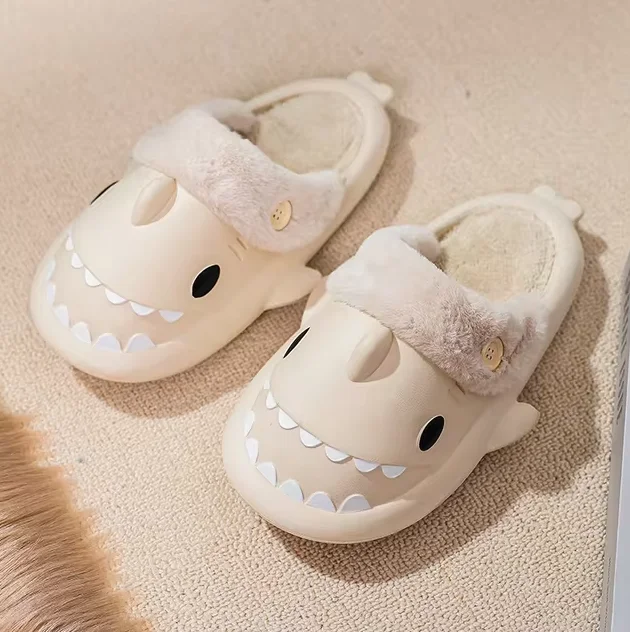 Fluffy Shark Slides Unisex Anti-Slip Winter Slippers