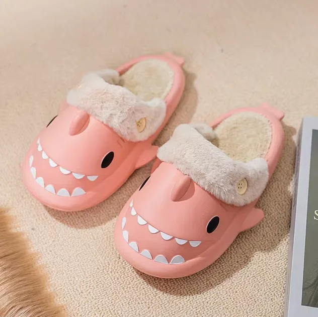 Fluffy Shark Slides Unisex Anti-Slip Winter Slippers