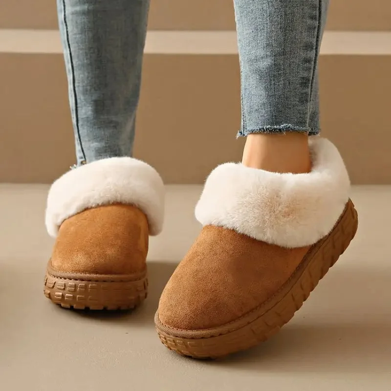 Fur Lined Suede Slippers — Cloud Slides