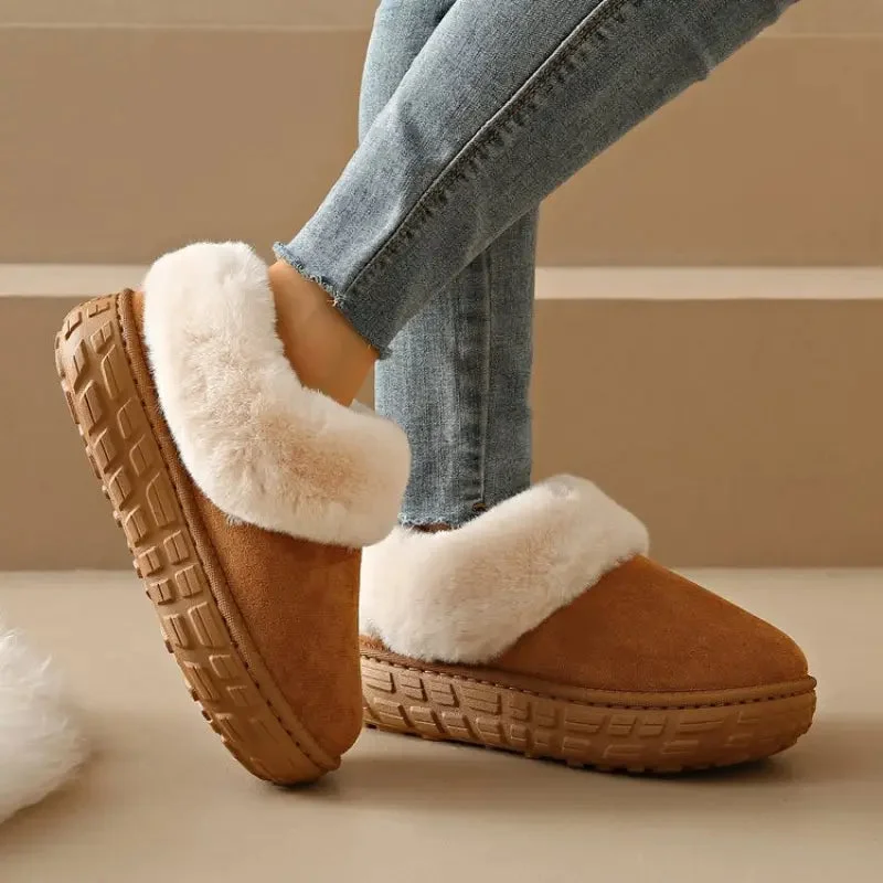 Fur Lined Suede Slippers