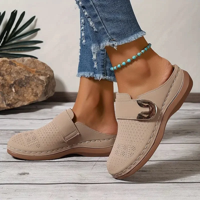 Golden Buckle Comfort Mules