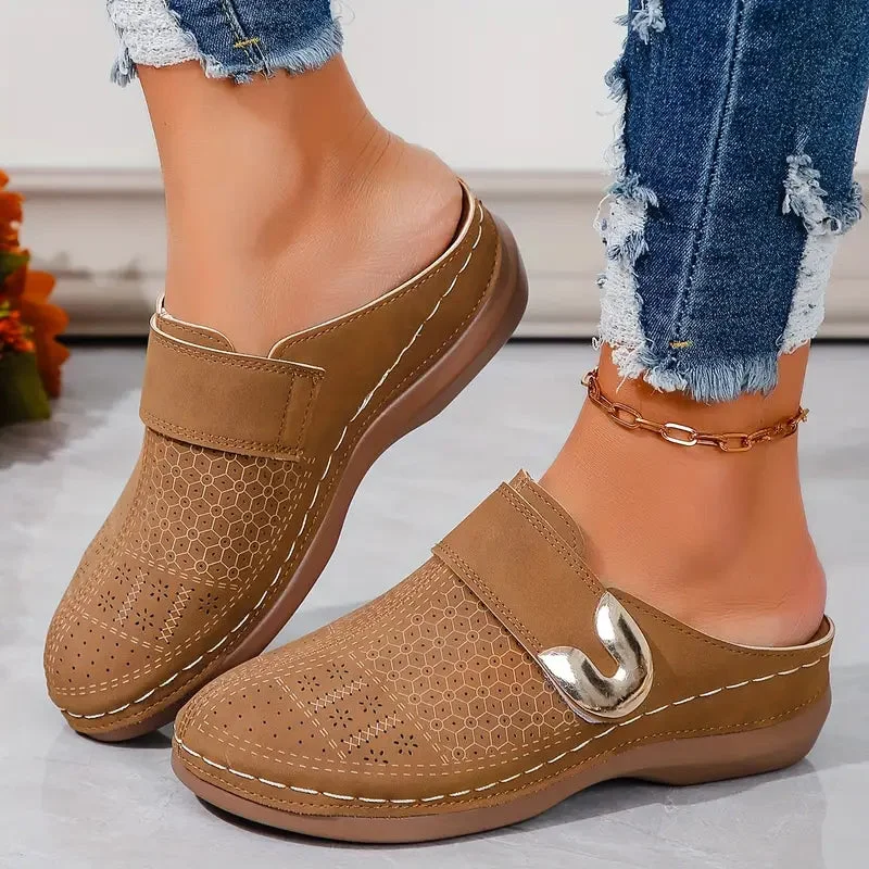 Golden Buckle Comfort Mules