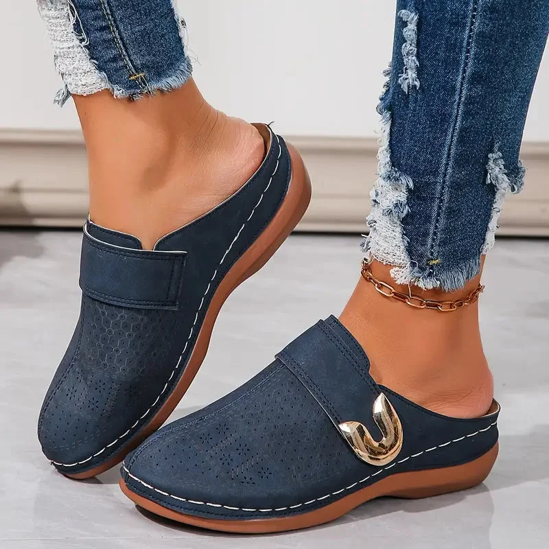 Golden Buckle Comfort Mules