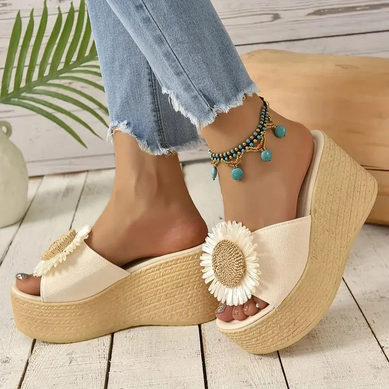 Marigold Bloom Wedges — Cloud Slides