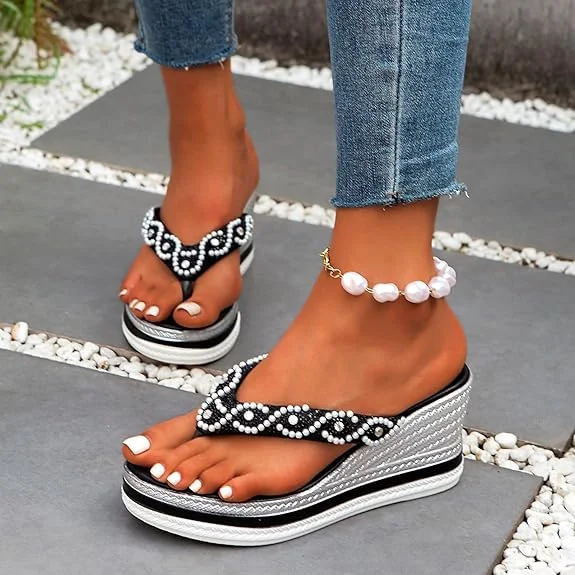Marina Pearl Wedge Flipflops — Cloud Slides