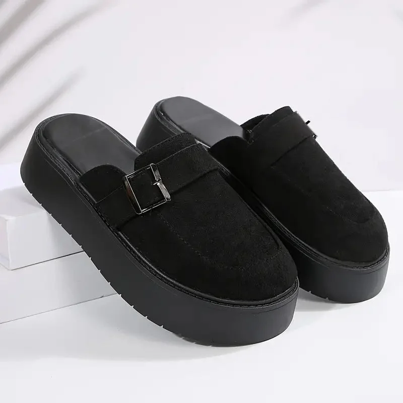 Midnight Buckle Platform Mules