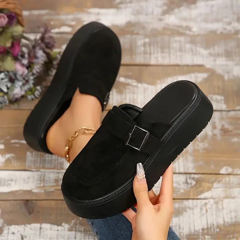 Midnight Buckle Platform Mules