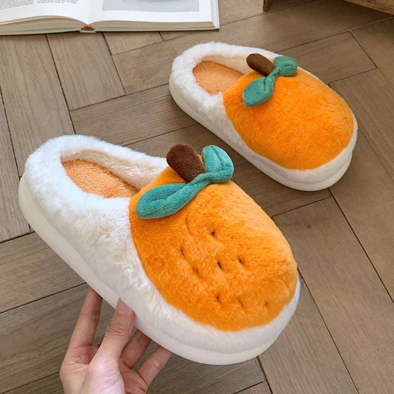 Orange Fluffy Fur Slippers — Cloud Slides