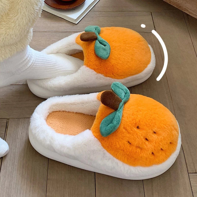 Orange Fluffy Fur Slippers