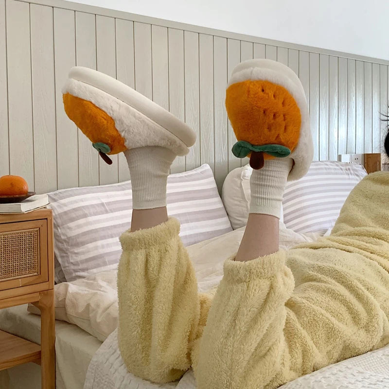 Orange Fluffy Fur Slippers