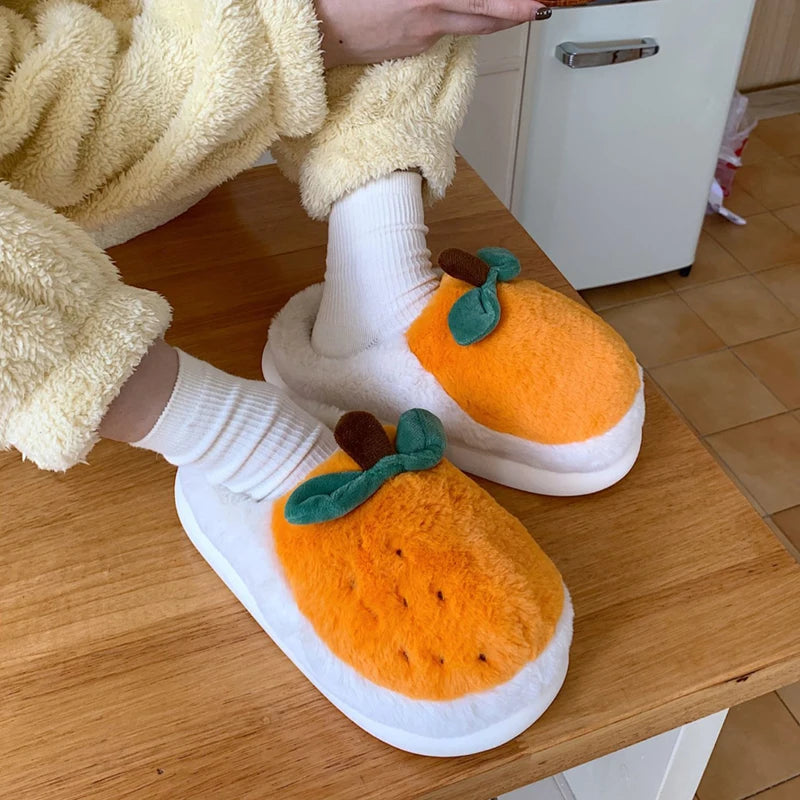 Orange Fluffy Fur Slippers