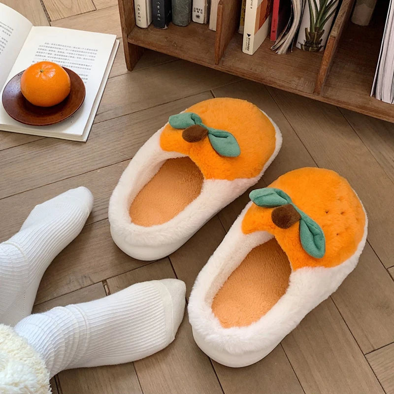 Orange Fluffy Fur Slippers