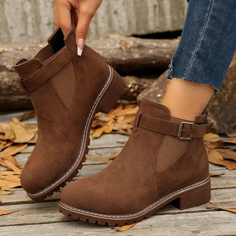 Rustic Charm Ankle Suede Boots — Cloud Slides