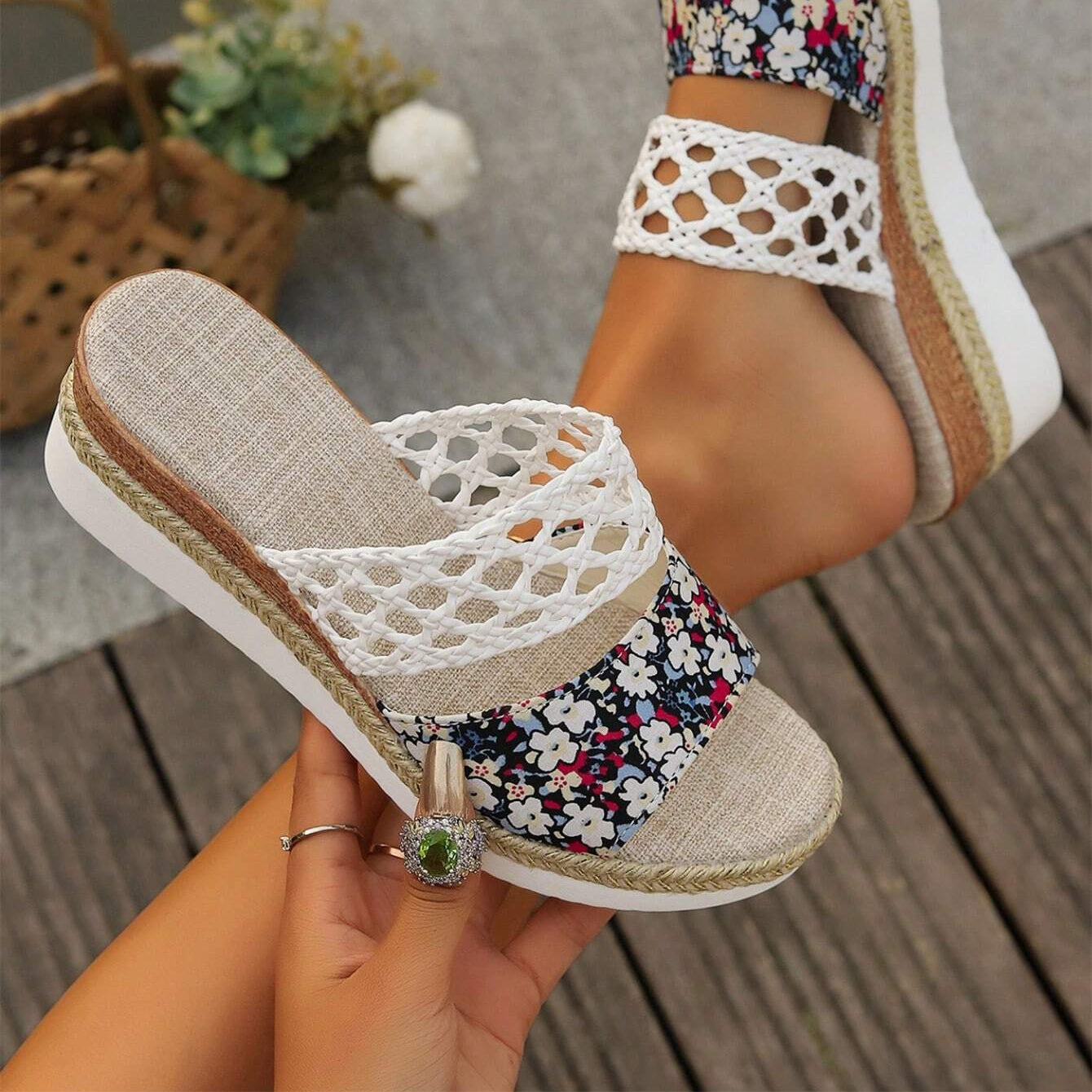 Straw Woven Wedge Sandals