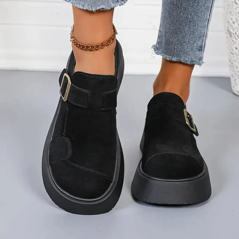 Velvet Suede Lift Buckle Platforms — Cloud Slides